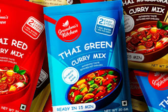 design pouch label, food label design, food product packaging, bottle label
