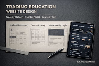 design trading course platform with student dashboard and membership system