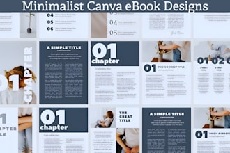 design minimalist canva ebook, guide, journal, workbook layout or flipbook