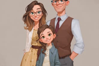 draw watercolor family portrait painting from combine photo