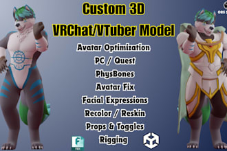create 3d furry model, vrchat avatar, 3d vtuber model for vseeface