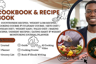 write design cookbook recipe book meal plan cookbook formatting cooking video