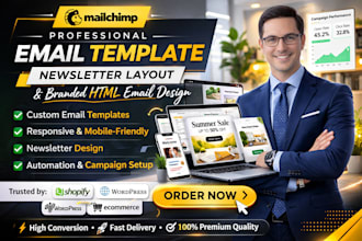 do mailchimp email template, newsletter layout, and branded HTML email design
