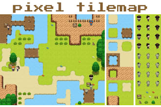 create pixel tileset and pixel tilemap, pixel background tile for top down games
