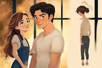 create a romantic couple character professional illustration