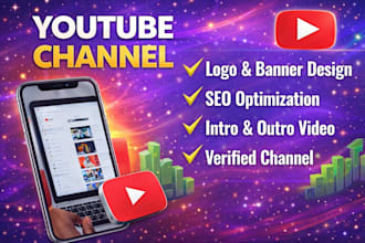 create and setup youtube channel with logo, banner, intro, outro