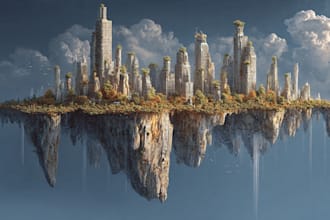 illustrate a surreal landscape or city drawing
