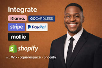 integrate klarna gocardless stripe paypal mollie into wix squarespace shopify