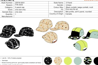 create flat sketch, mock up, tech pack for hat trucker, snapback, cap, dad, bag