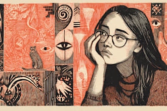 draw a portrait drawing in linocut illustration