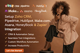 setup zoho crm pipedrive hubspot makecom asana honeybook zapier integration