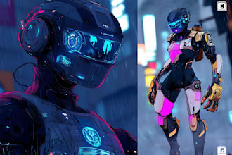 create professional humanoid or cyberpunk robot art