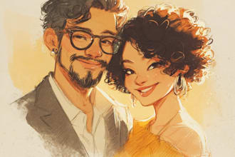 illustrate a romantic family couple portrait