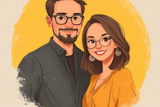 illustrate a romantic family couple portrait