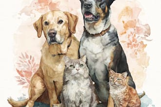 paint dog, cats, whatever pet portrait with watercolor