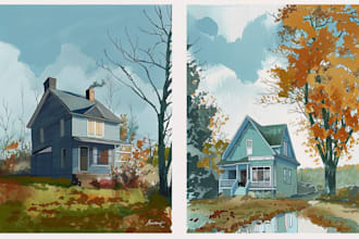draw house illustration, portrait and landscape