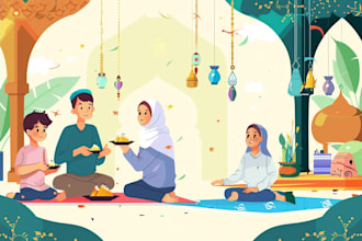 do islamic muslim illustration, flat islamic graphic for islamic children book