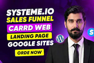 systeme io sales funnel, carrd website design, google sites, card landing page