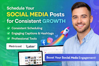 create, schedule and manage social media content calendar on metricool or buffer
