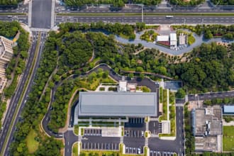 2d layout modern urban public building,set 3d road network,aerial view rendering