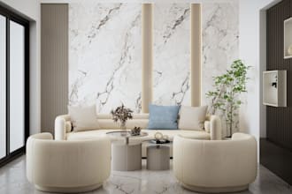 do modern living room design with 3d rendering