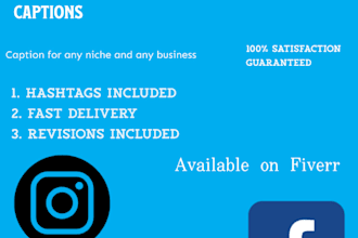 write engaging instagram  and facebook captions with hashtags