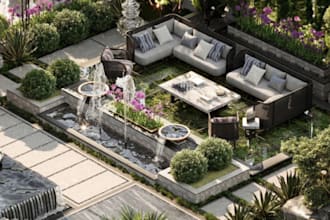 design 3d landscape design, 3d rooftop garden, urban resort, 3d realism render