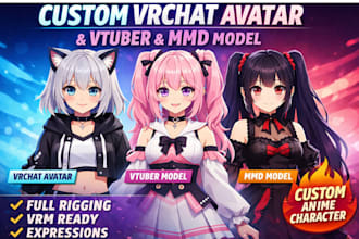 create vrchat avatar, vtuber anime model, mmd model with full rigging