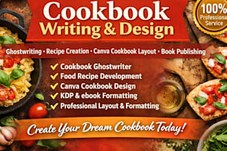 ghostwrite canva cookbook layout design, food recipe or book publishing
