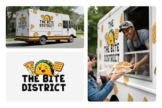 design food truck, restaurant, BBQ, bakery, cafe , trailer and fast food logo