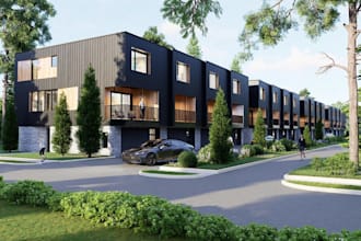 remodel townhouse elevation plan,modern exterior design,walkable community rende