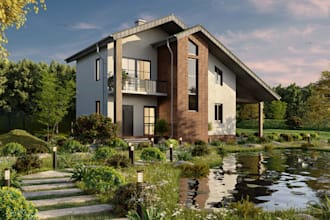 remodel 3d cottage exterior, cabin house, interior design, 3d landscape, cgi