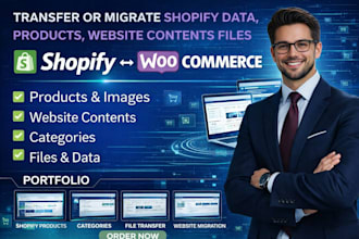 transfer or migrate shopify data,prodcts, website contents files to woocommerce