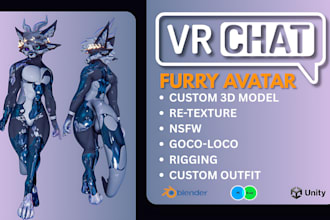 do vrchat furry avatar, custom furry vrc avatar, nsfw furry avatar, vrm, vroid
