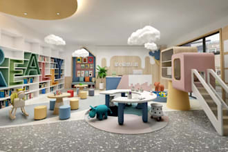 render kindergarten classroom,preschool interior design,children playroom layout