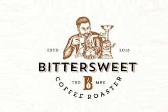 design bittersweet coffee bean roasting store logo