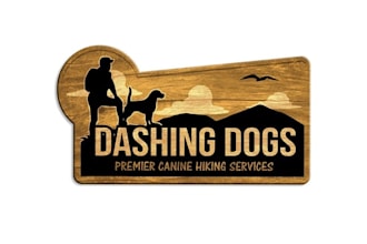 design dogs dashing along wooded hiking trails logo