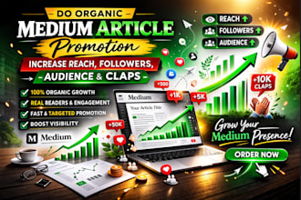 do organic medium article promotion,increase reach, followers, audience and clap
