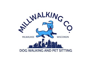 create dog walking business logo with mil walking company