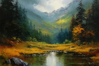 paint a real landscape oil painting on canvas