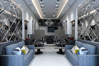 render modern 3d interior barber shop,beauty salon,spa,hair salon,salon logo