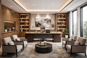 plan modern office layout, reception area design, meeting room, workspace render