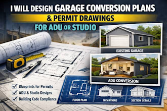 design garage conversion plans and permit drawings for adu or studio