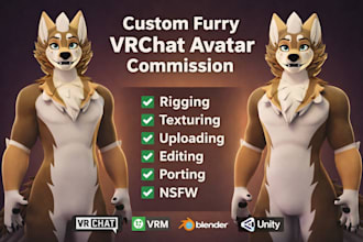 model and rig 3d furry vrchat avatar, vtuber model vr character vr chat avatar