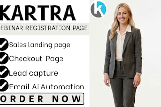 build kartra webinar registration sales landing checkout page email automation