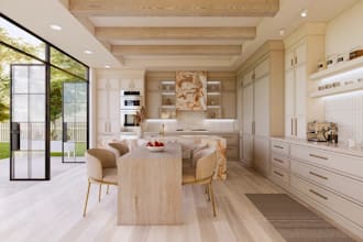 renovate 3d kitchen interior, modern cabinets design,  bathroom layout rendering