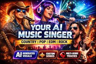 be your ai country music singer, pop, edm and rock song