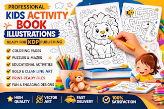 create kids activity book coloring pages puzzles working sheet for amazon KDP