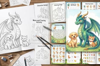 create kids activity book coloring pages puzzles working sheet for amazon KDP