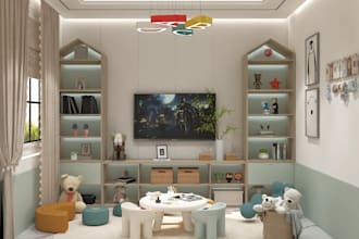 inspire 3d modern kids room,activity room, playroom render,interior design,lobby